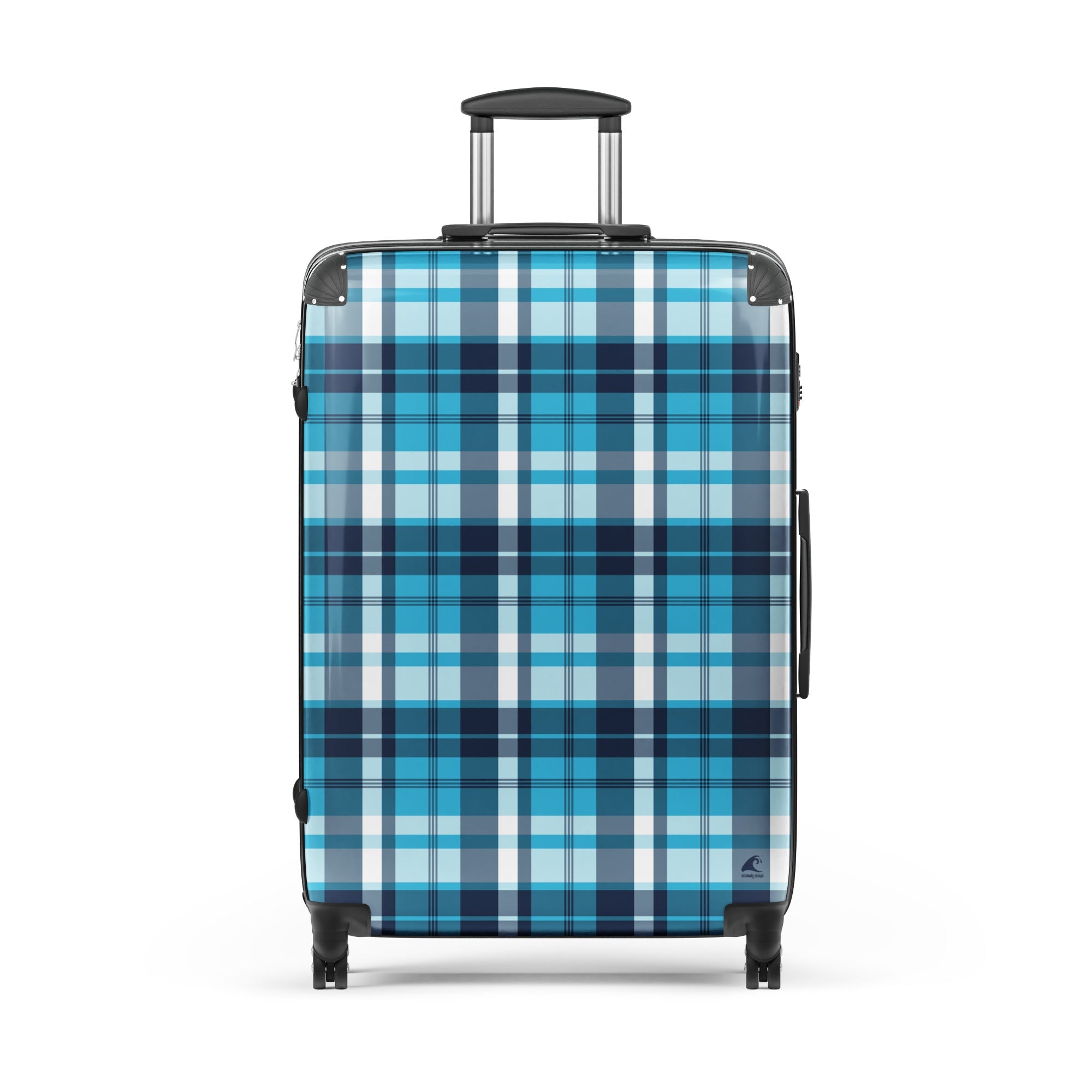 Navy Blue and Aqua Blue Plaid Suitcase – Surf & Beach Inspired Travel Luggage by Extremely Stoked®