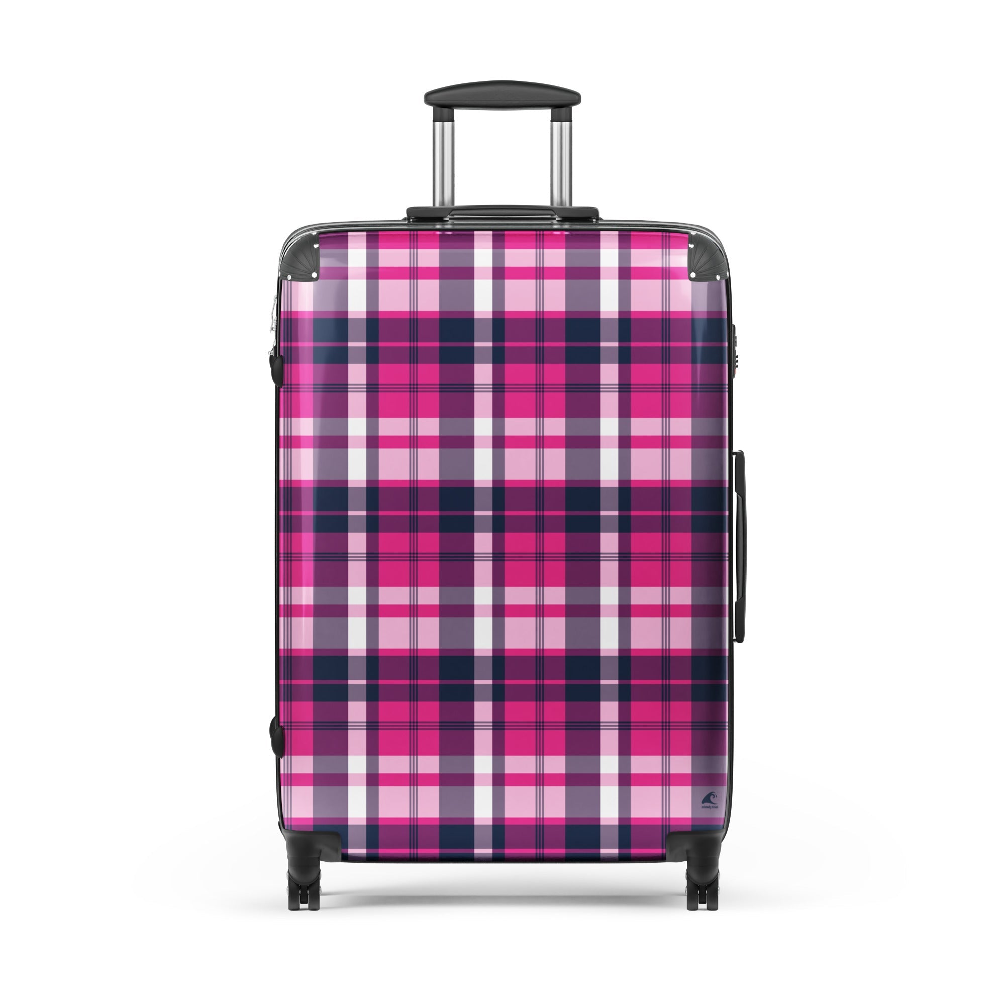 Hot Pink and Navy Blue Plaid Suitcase – Surf & Beach Inspired Travel Luggage by Extremely Stoked®
