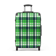 Lime Green and Navy Blue Plaid Suitcase – Surf & Beach Inspired Travel Luggage by Extremely Stoked®