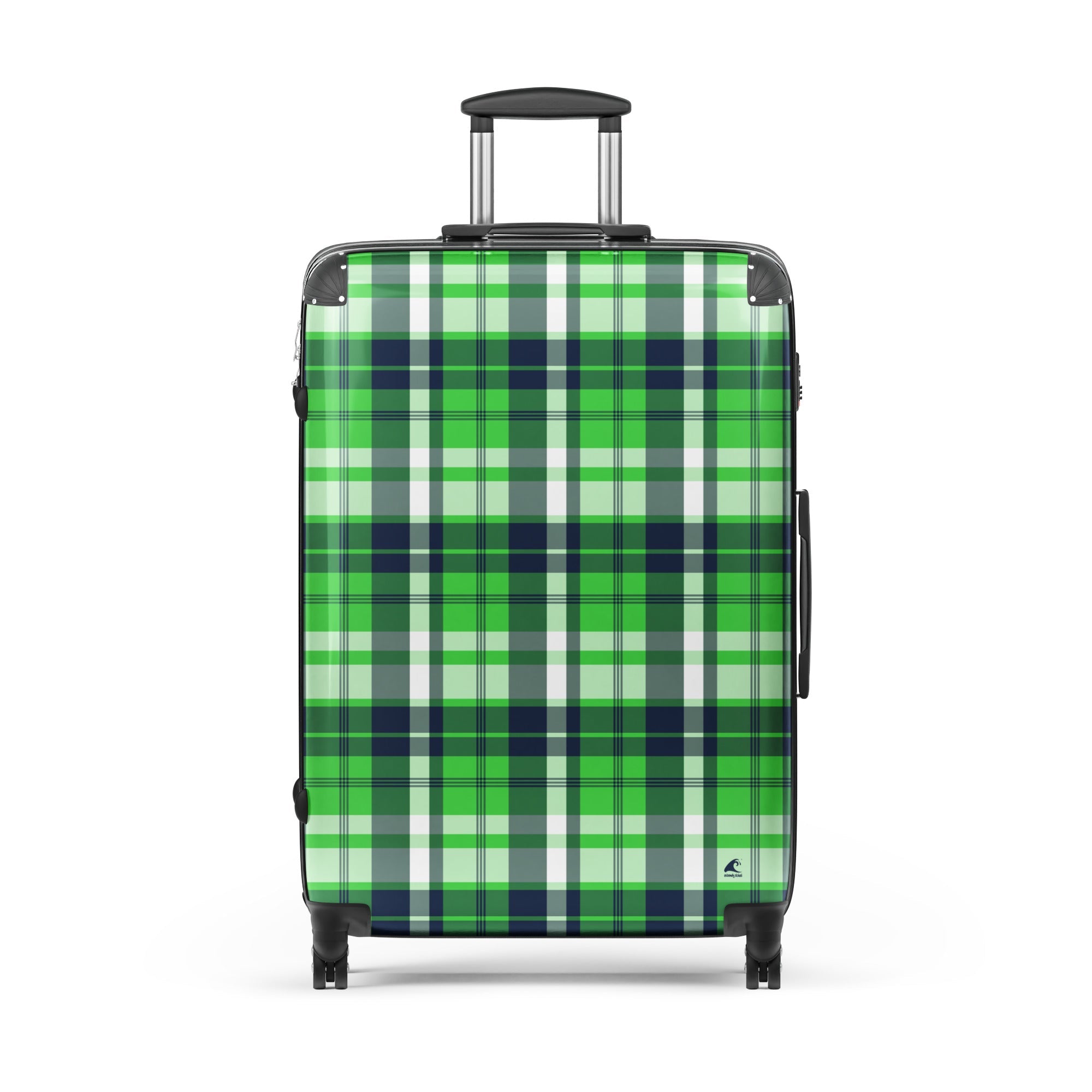 Lime Green and Navy Blue Plaid Suitcase – Surf & Beach Inspired Travel Luggage by Extremely Stoked®
