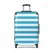 Aqua Blue and White Beach Stripes Suitcase – Travel Luggage by Extremely Stoked®