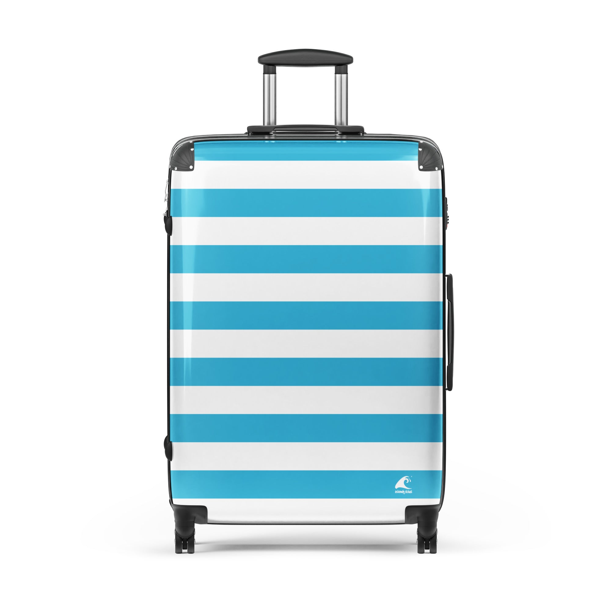 Aqua Blue and White Beach Stripes Suitcase – Travel Luggage by Extremely Stoked®
