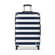Navy Blue and White Beach Stripes Suitcase – Travel Luggage by Extremely Stoked®