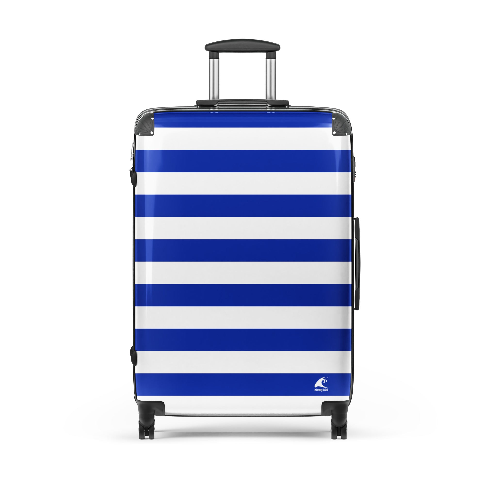 Royal Blue and White Beach Stripes Suitcase – Travel Luggage by Extremely Stoked®