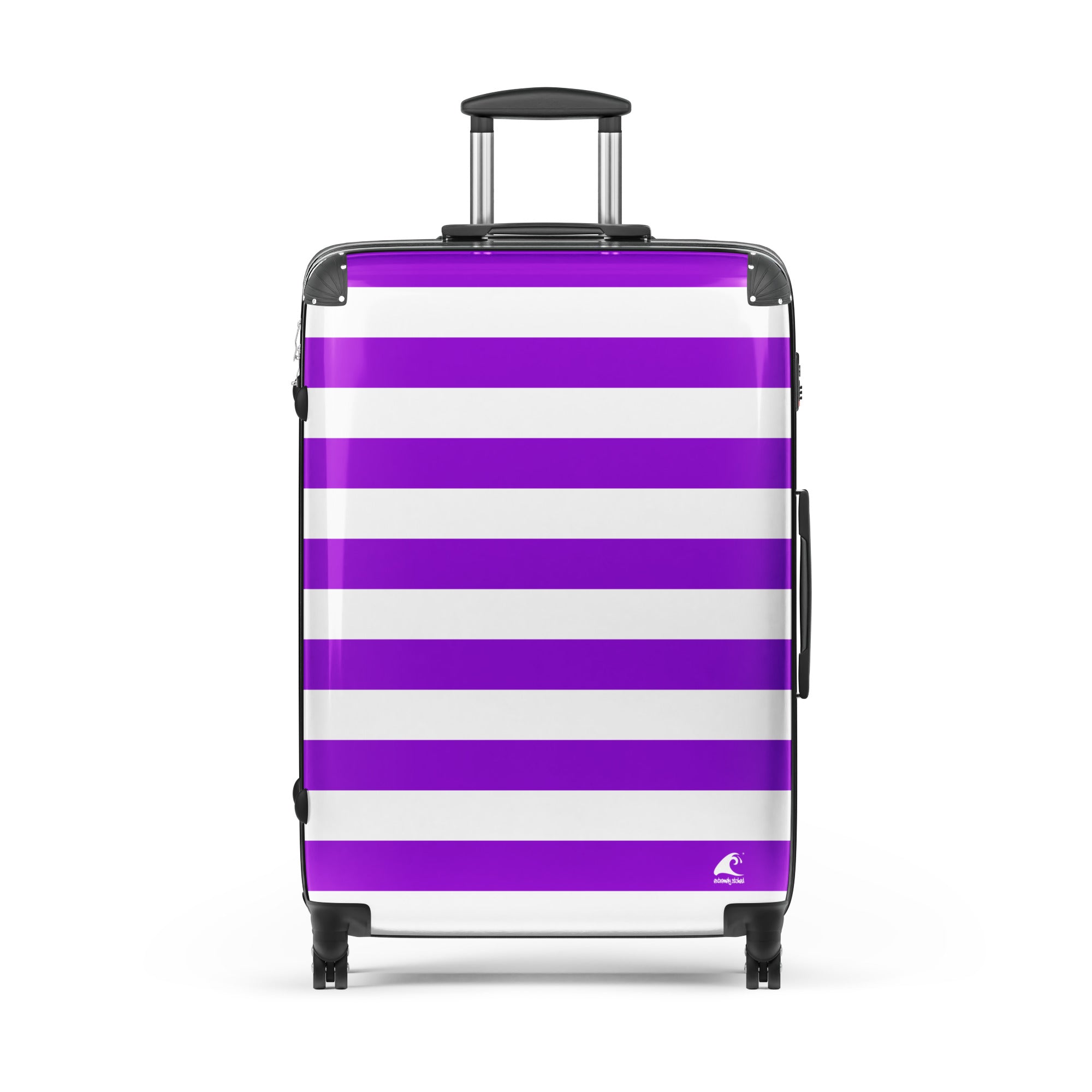 Purple and White Beach Stripes Suitcase – Travel Luggage by Extremely Stoked®