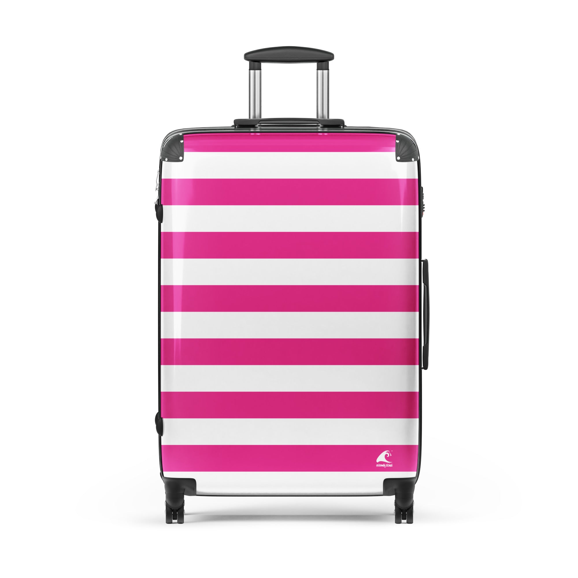 Hot Pink and White Beach Stripes Suitcase – Travel Luggage by Extremely Stoked®