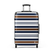 Brown, Navy Blue and White Classic Surf Stripes Suitcase – Surf & Beach Inspired Luggage by Extremely Stoked®