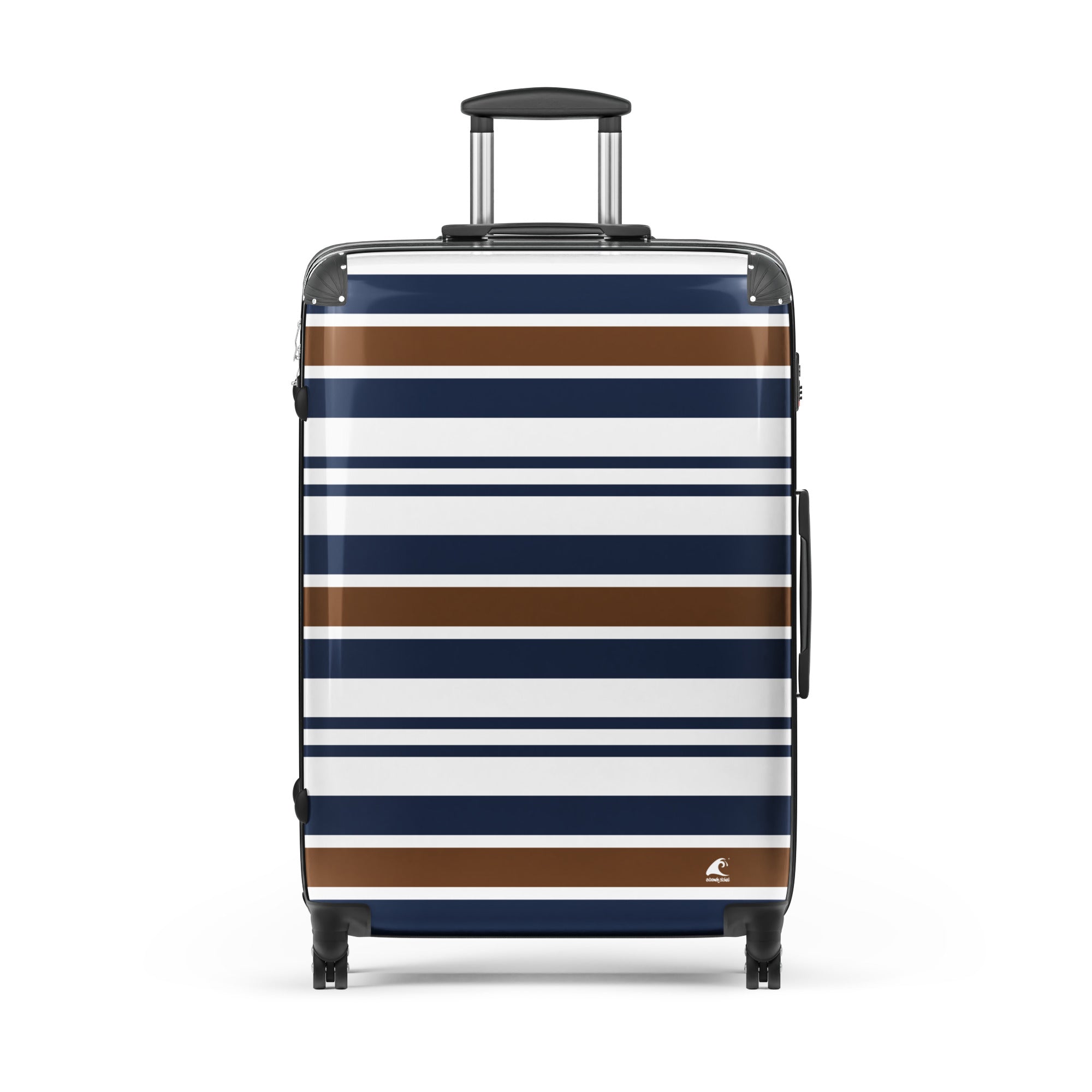 Brown, Navy Blue and White Classic Surf Stripes Suitcase – Surf & Beach Inspired Luggage by Extremely Stoked®