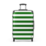 Fresh Green and White Beach Stripes Suitcase with Palm Tree Surfboard Logo - Travel Luggage by Extremely Stoked®