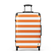 Orange and White Beach Stripes Suitcase with Palm Tree Surfboard Logo - Travel Luggage by Extremely Stoked®