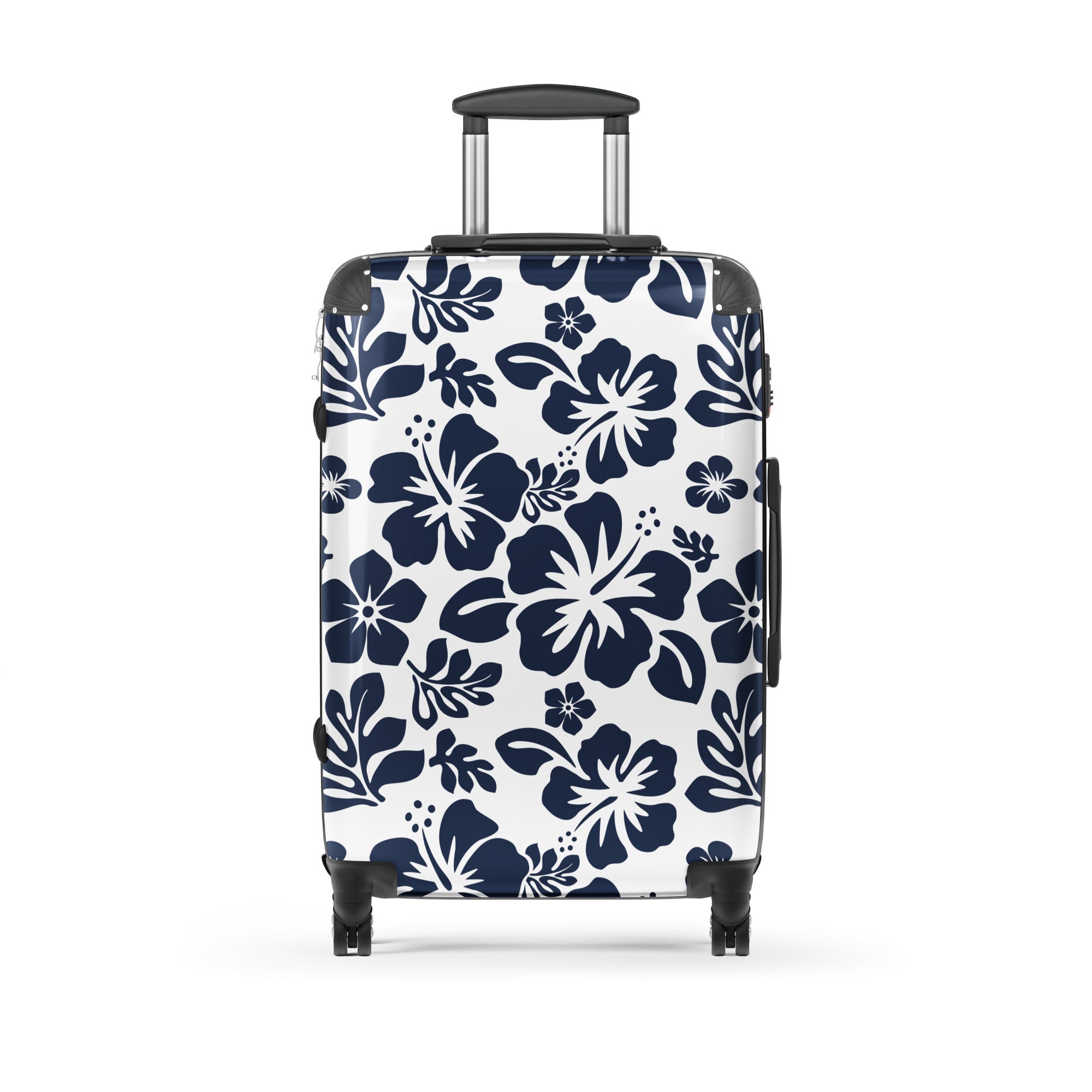 Navy Blue Hawaiian Flowers Suitcase – Surf & Beach Inspired Luggage by Extremely Stoked®
