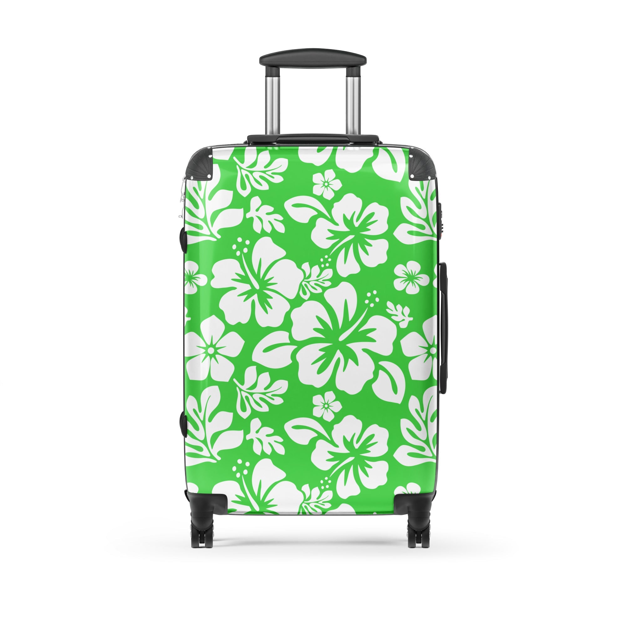 White Hawaiian Flowers on Lime Green Suitcase – Surf & Beach Inspired Luggage by Extremely Stoked®