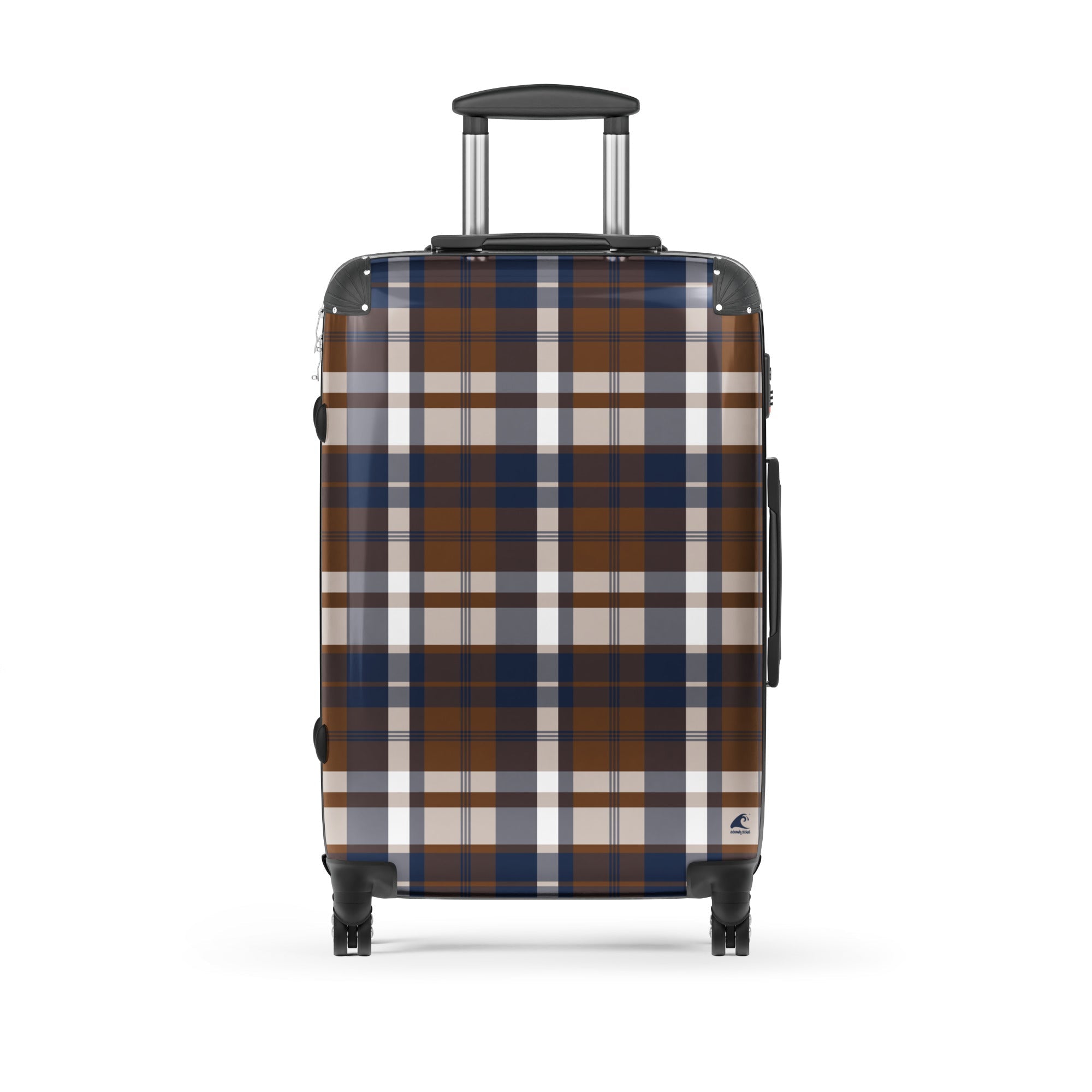 Navy Blue and Brown Plaid Suitcase – Surf & Beach Inspired Travel Luggage by Extremely Stoked®