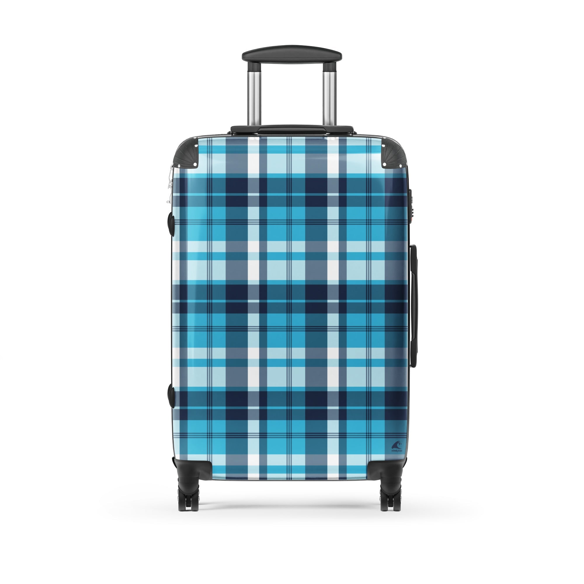 Navy Blue and Aqua Blue Plaid Suitcase – Surf & Beach Inspired Travel Luggage by Extremely Stoked®