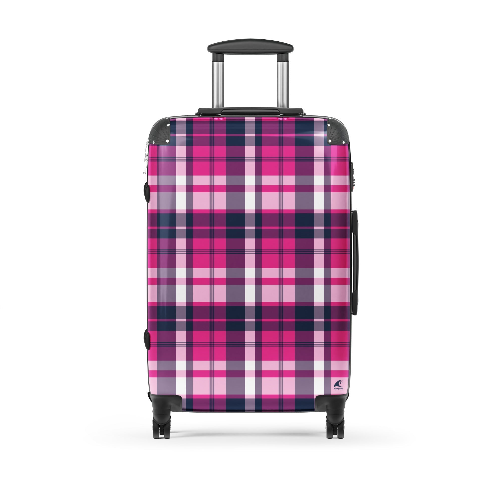 Hot Pink and Navy Blue Plaid Suitcase – Surf & Beach Inspired Travel Luggage by Extremely Stoked®
