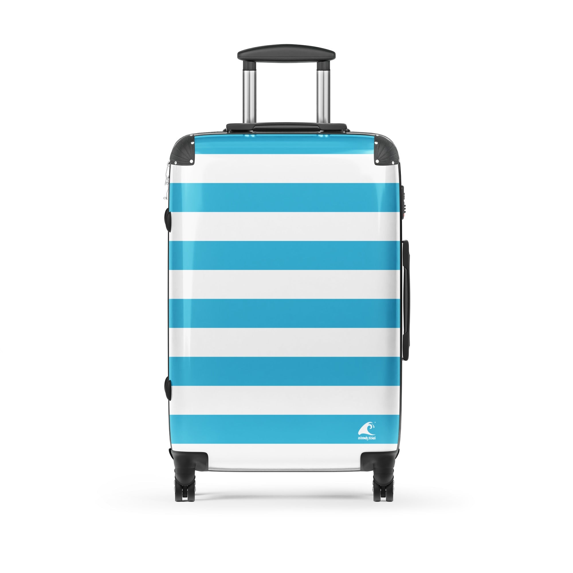 Aqua Blue and White Beach Stripes Suitcase – Travel Luggage by Extremely Stoked®