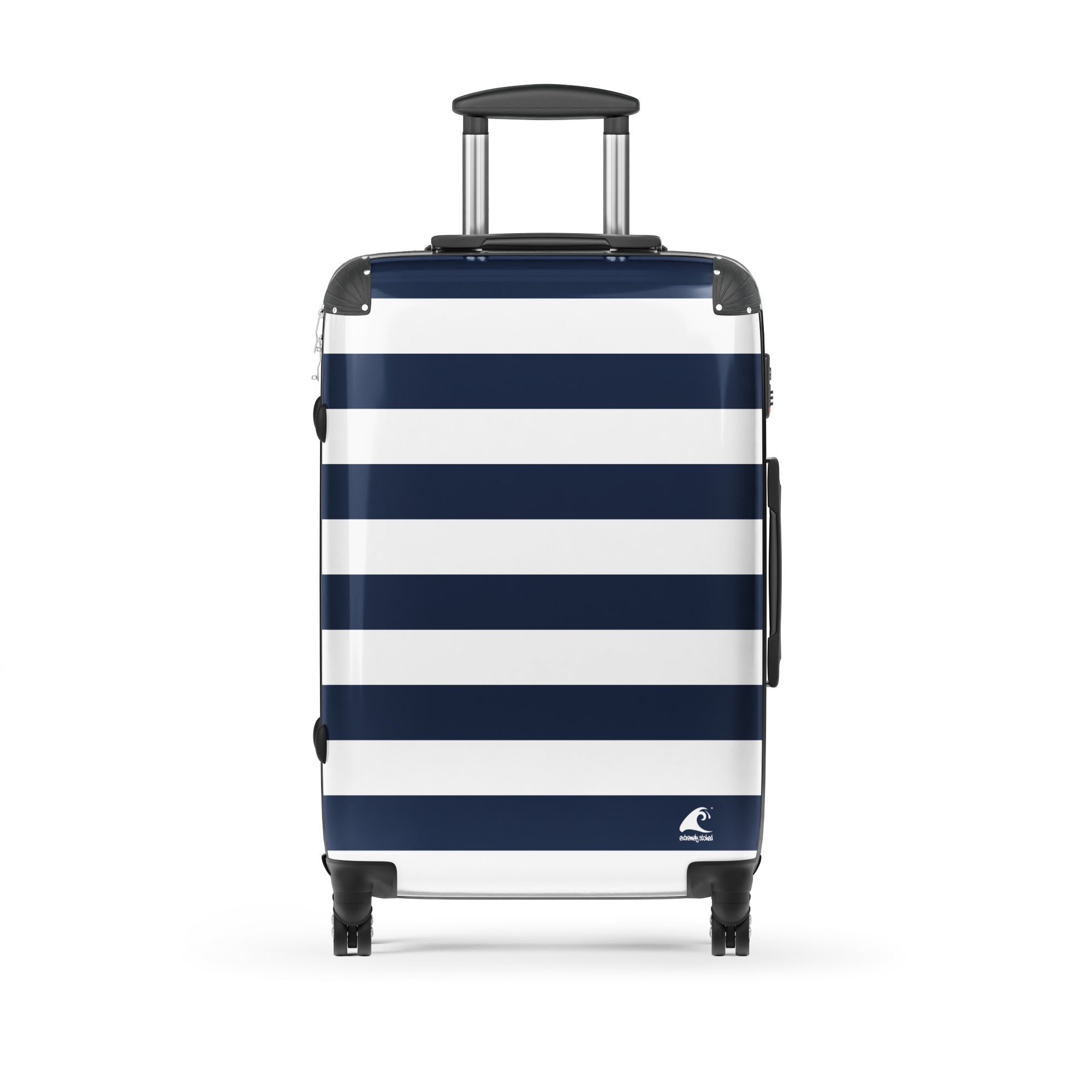 Navy Blue and White Beach Stripes Suitcase – Travel Luggage by Extremely Stoked®
