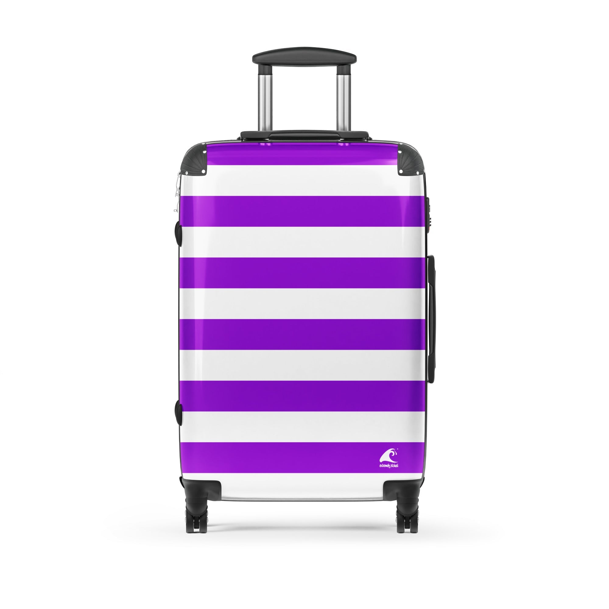 Purple and White Beach Stripes Suitcase – Travel Luggage by Extremely Stoked®