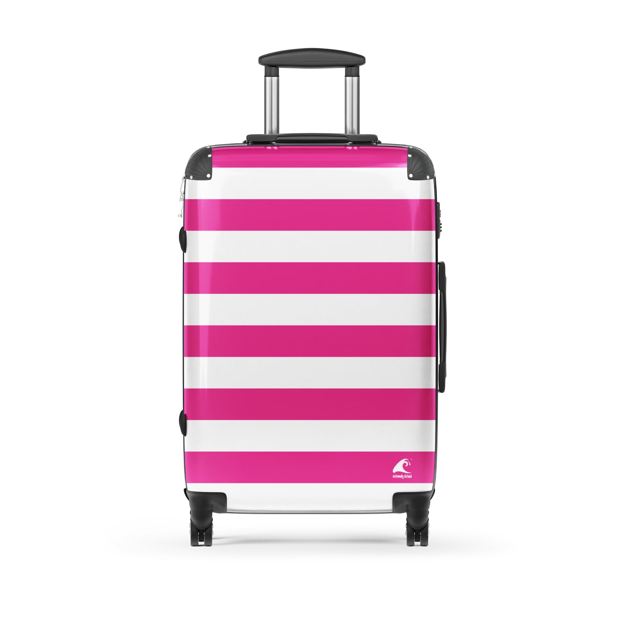 Hot Pink and White Beach Stripes Suitcase – Travel Luggage by Extremely Stoked®