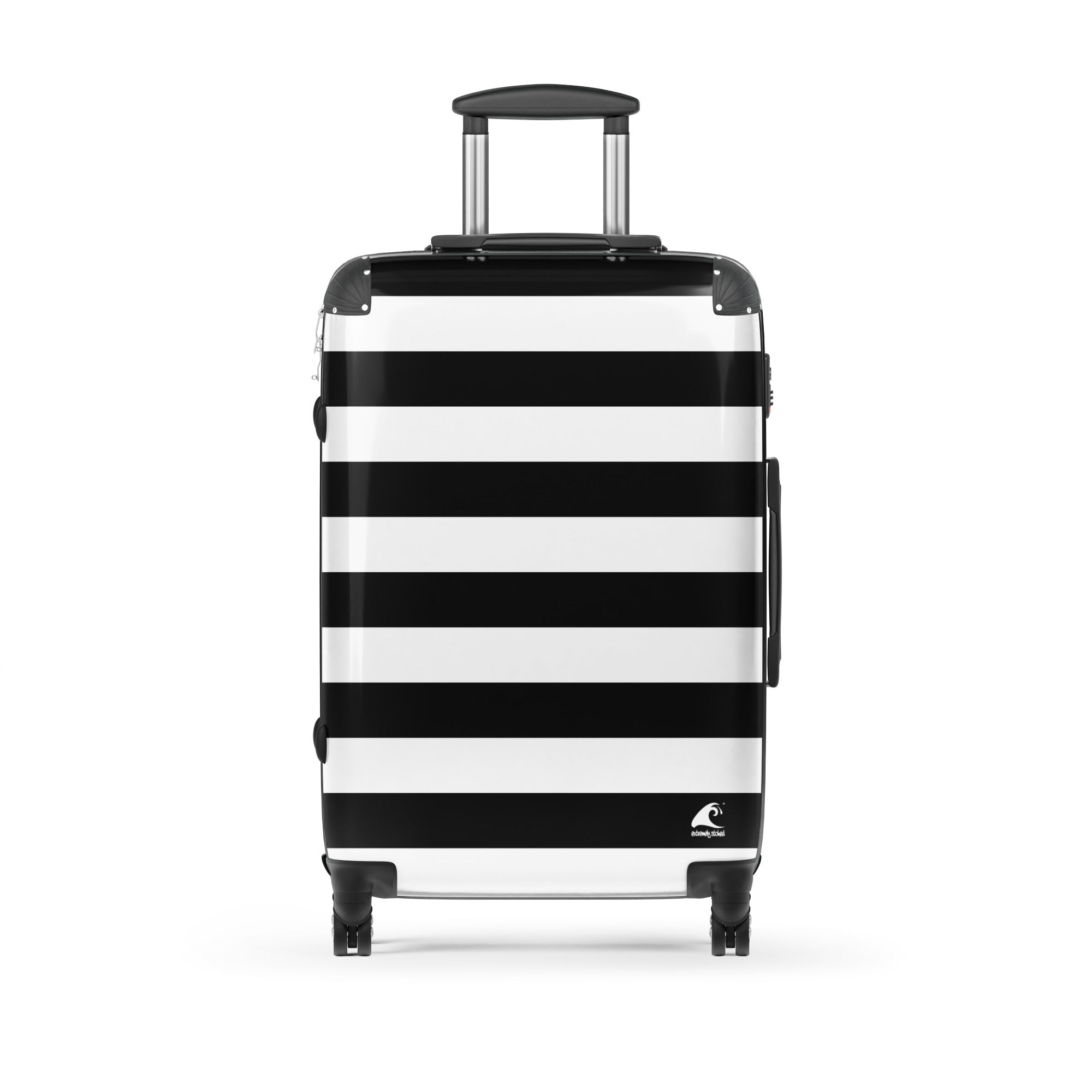 Black and White Beach Stripes Suitcase – Travel Luggage by Extremely Stoked®