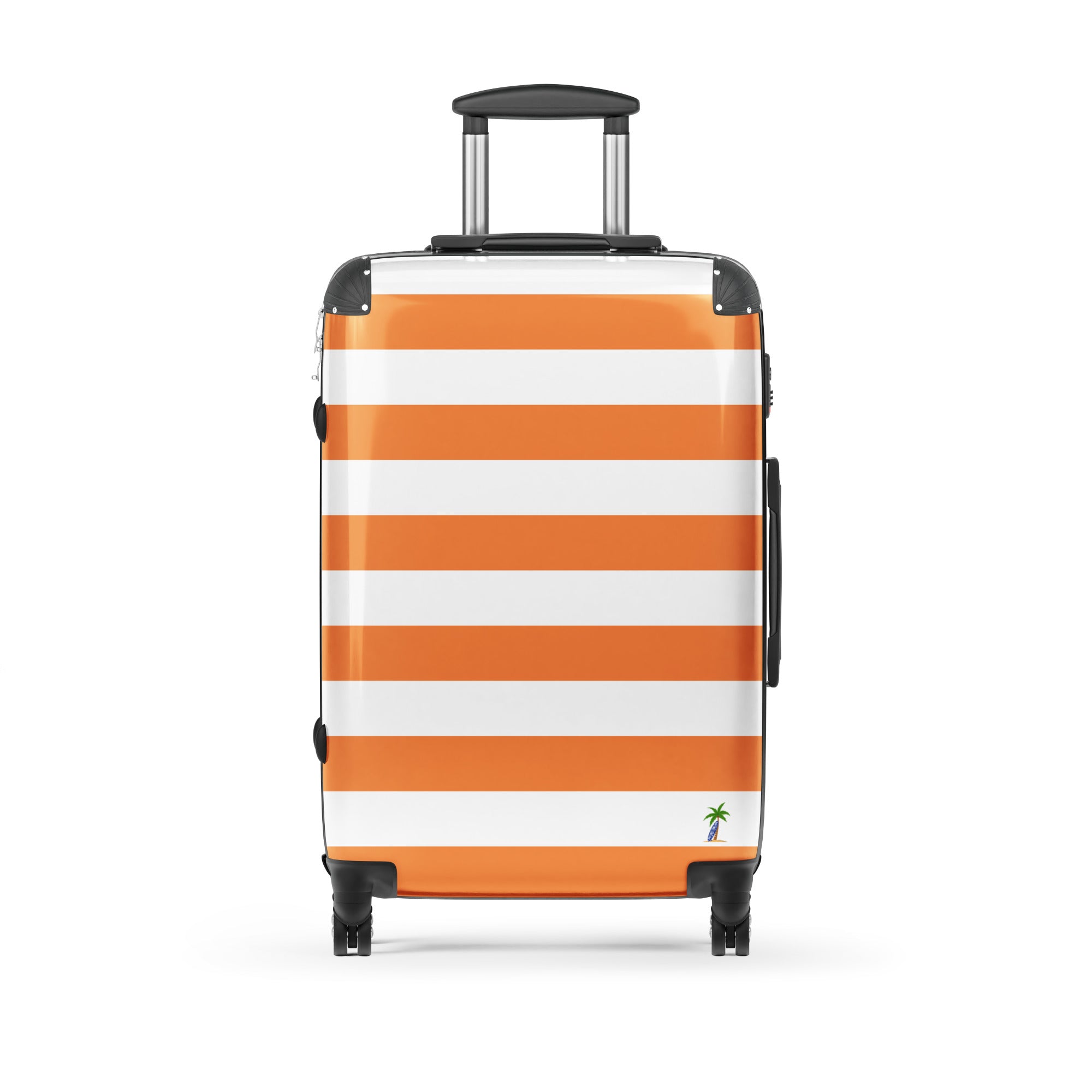 Orange and White Beach Stripes Suitcase with Palm Tree Surfboard Logo - Travel Luggage by Extremely Stoked®