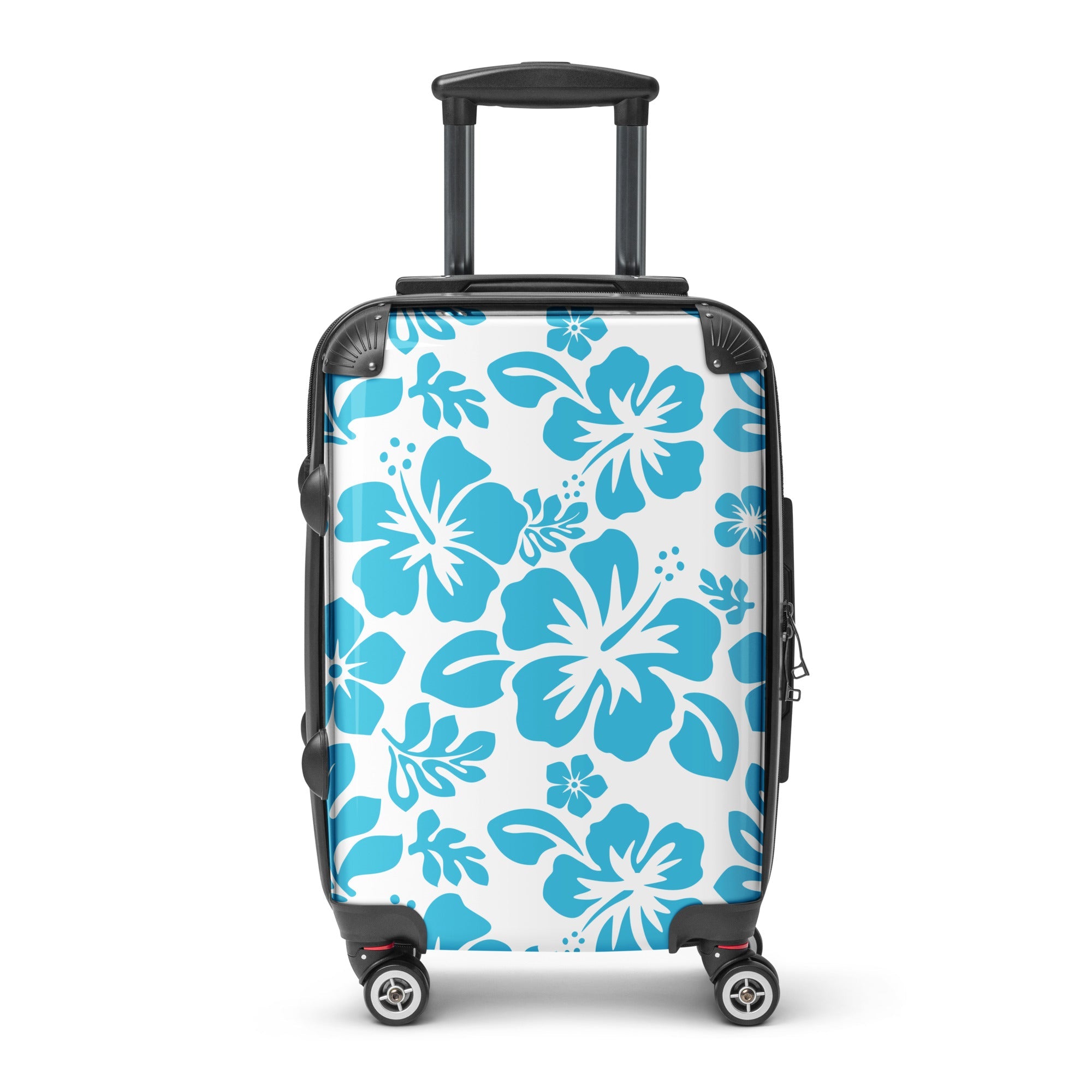 Aqua Blue Hawaiian Flowers Carry On Suitcase – Surf & Beach Inspired Luggage by Extremely Stoked®
