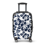Navy Blue Hawaiian Flowers Carry On Suitcase – Surf & Beach Inspired Luggage by Extremely Stoked®