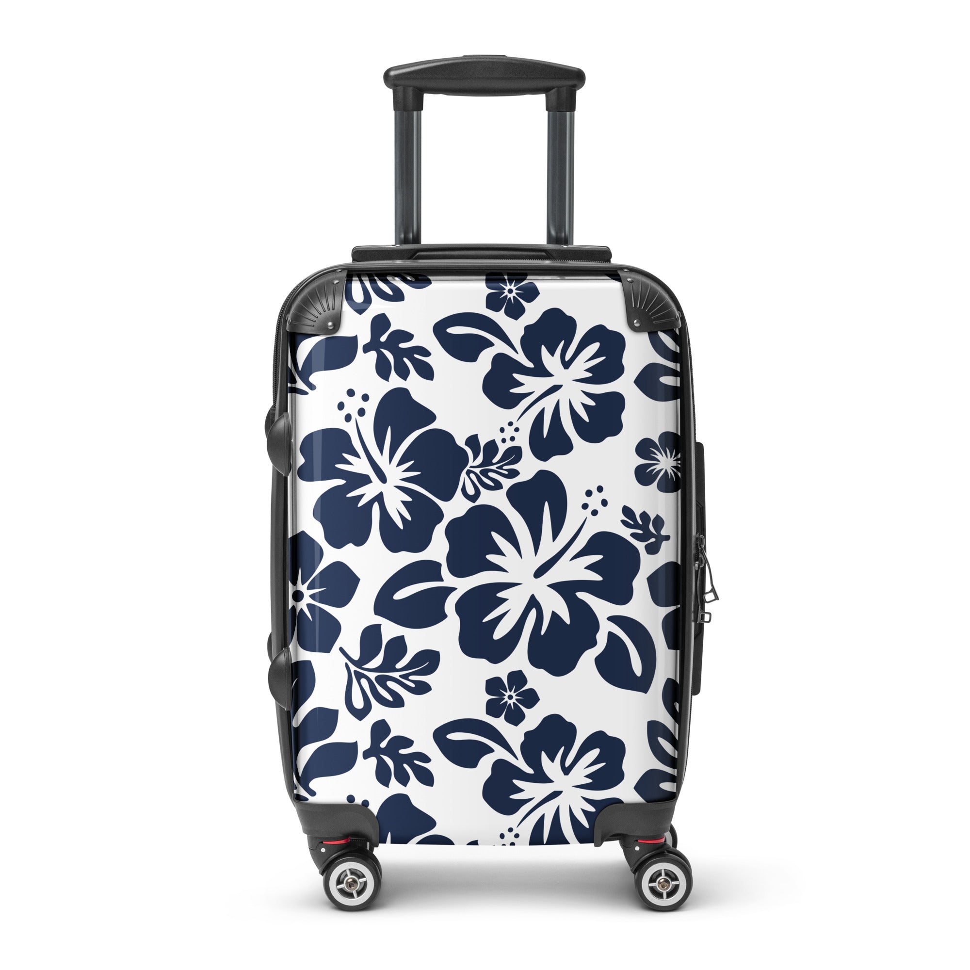 Navy Blue Hawaiian Flowers Carry On Suitcase – Surf & Beach Inspired Luggage by Extremely Stoked®
