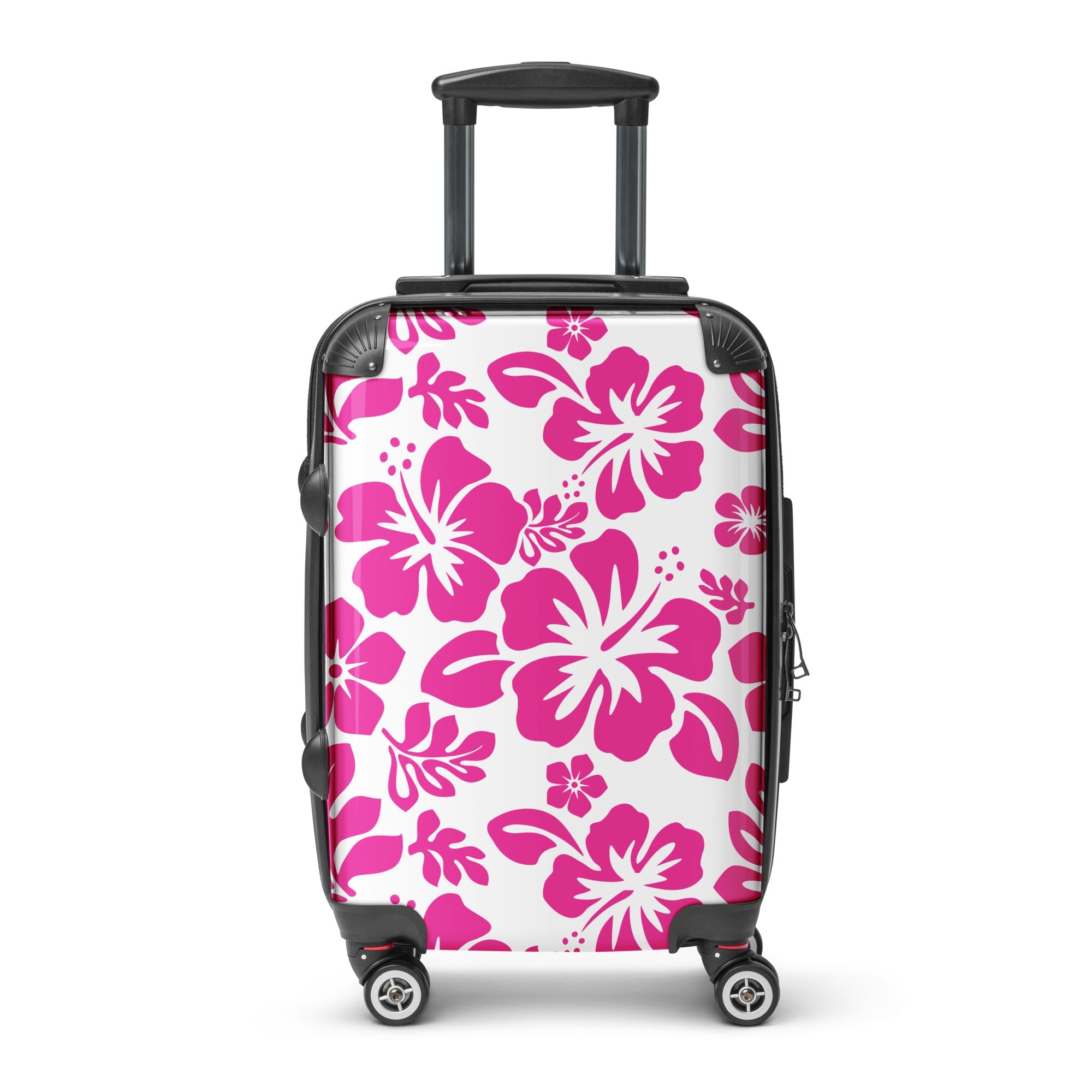 Hot Pink Hawaiian Flowers Carry On Suitcase – Surf & Beach Inspired Luggage by Extremely Stoked®