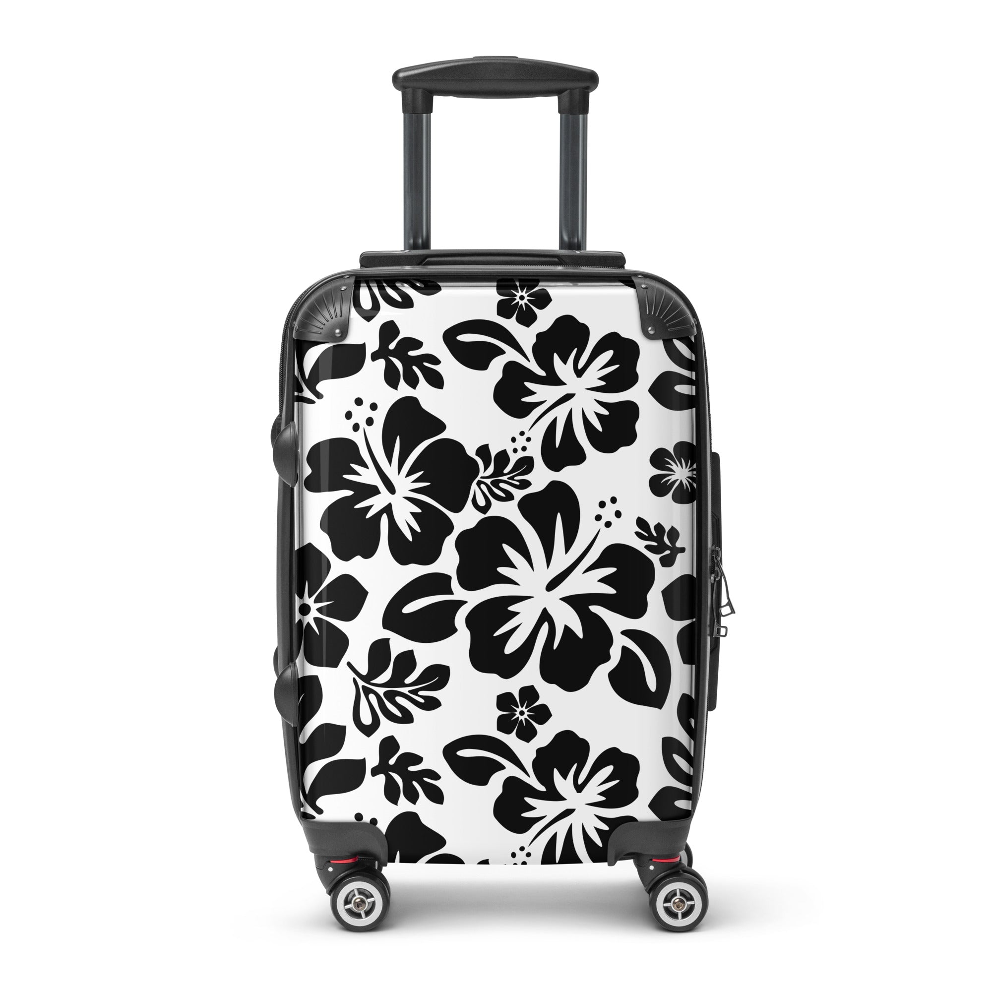 Black Hawaiian Flowers Carry On Suitcase – Surf & Beach Inspired Luggage by Extremely Stoked®