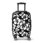 White Hawaiian Flowers on Black Carry On Suitcase – Surf & Beach Inspired Luggage by Extremely Stoked®
