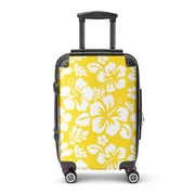 White Hawaiian Flowers on Yellow Carry On Suitcase – Surf & Beach Inspired Luggage by Extremely Stoked®