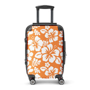 White Hawaiian Flowers on Orange Carry On Suitcase – Surf & Beach Inspired Luggage by Extremely Stoked®