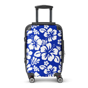 White Hawaiian Flowers on Royal Blue Carry On Suitcase – Surf & Beach Inspired Luggage by Extremely Stoked®
