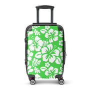 White Hawaiian Flowers on Lime Green Carry On Suitcase – Surf & Beach Inspired Luggage by Extremely Stoked®