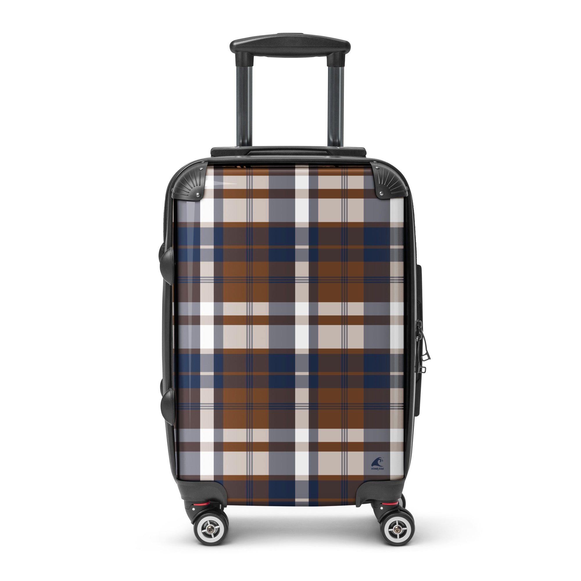 Navy Blue and Brown Plaid Carry On Suitcase – Surf & Beach Inspired Travel Luggage by Extremely Stoked®