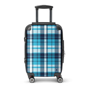 Navy Blue and Aqua Blue Plaid Carry On Suitcase – Surf & Beach Inspired Travel Luggage by Extremely Stoked®