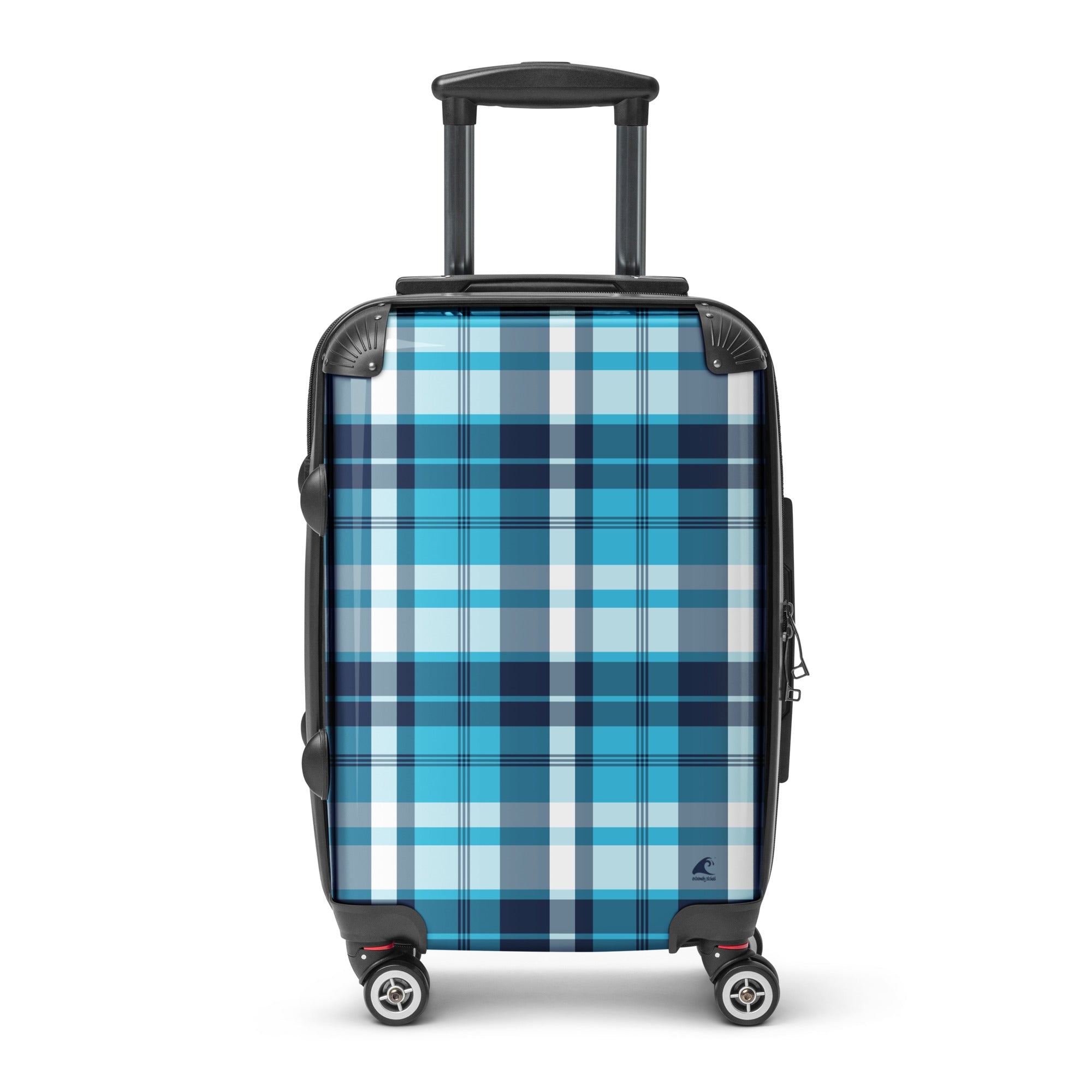Navy Blue and Aqua Blue Plaid Carry On Suitcase – Surf & Beach Inspired Travel Luggage by Extremely Stoked®