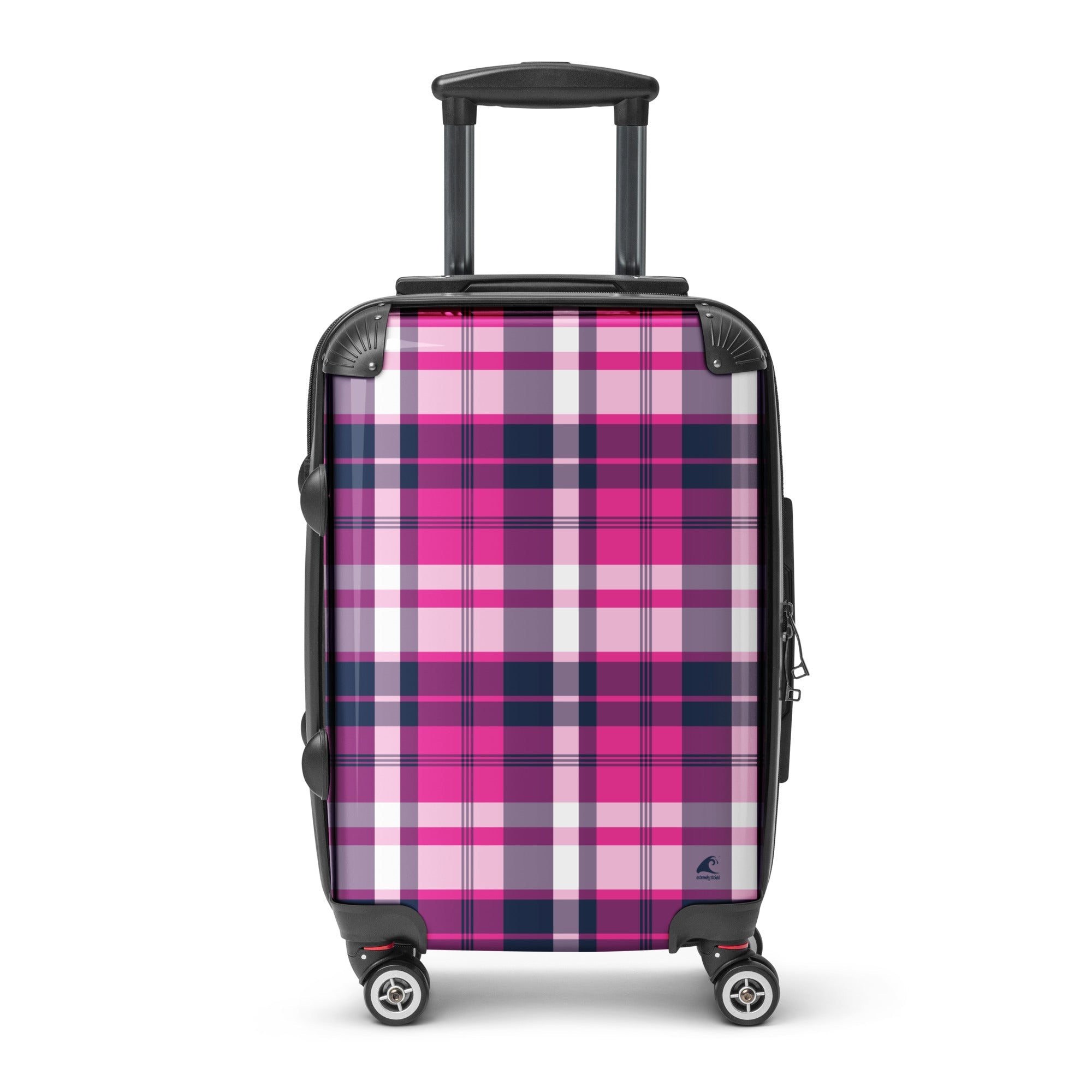 Hot Pink and Navy Blue Plaid Carry On Suitcase – Surf & Beach Inspired Travel Luggage by Extremely Stoked®