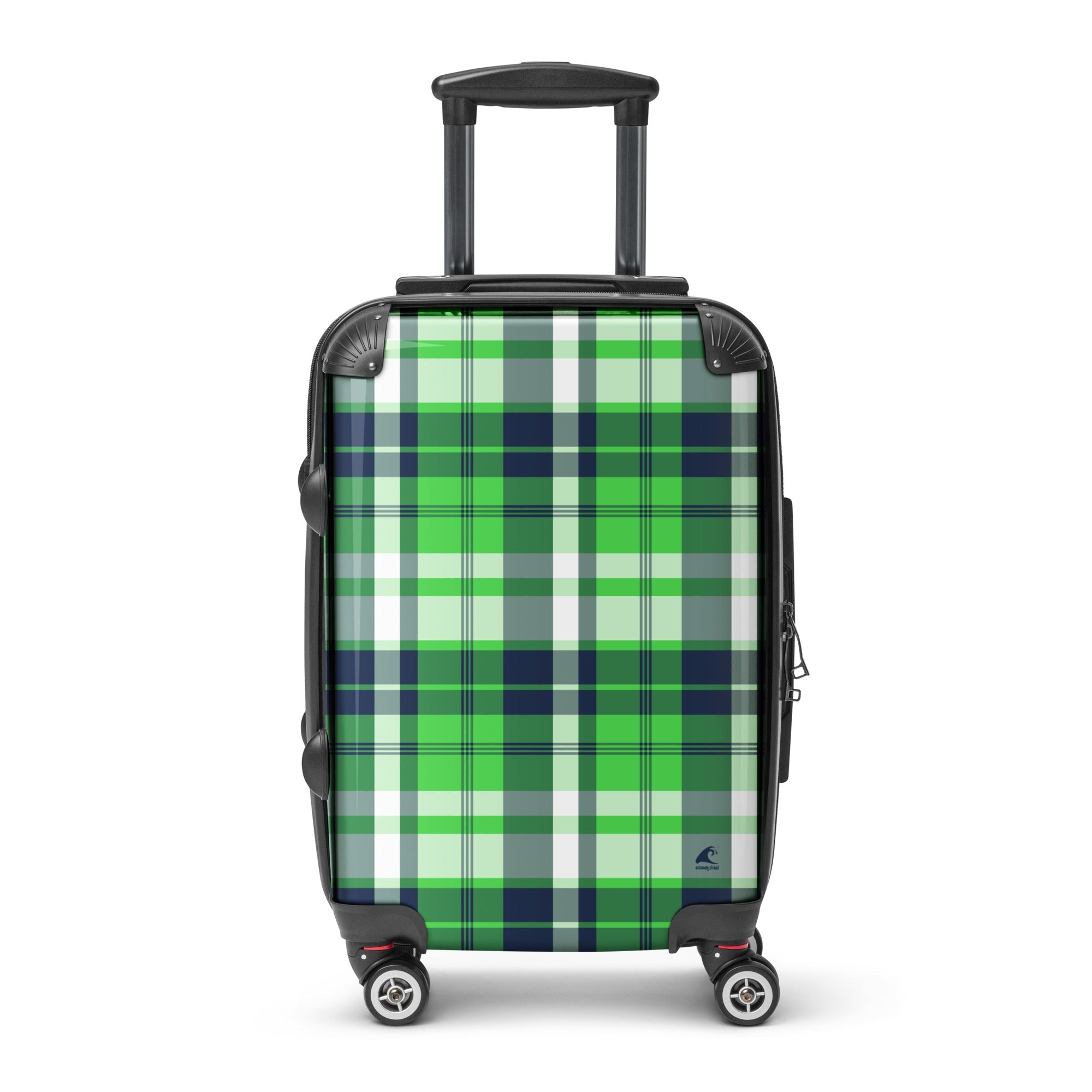 Lime Green and Navy Blue Plaid Carry On Suitcase – Surf & Beach Inspired Travel Luggage by Extremely Stoked®