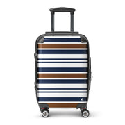 Brown, Navy Blue and White Classic Surf Stripes Carry On Suitcase – Surf & Beach Inspired Luggage by Extremely Stoked®