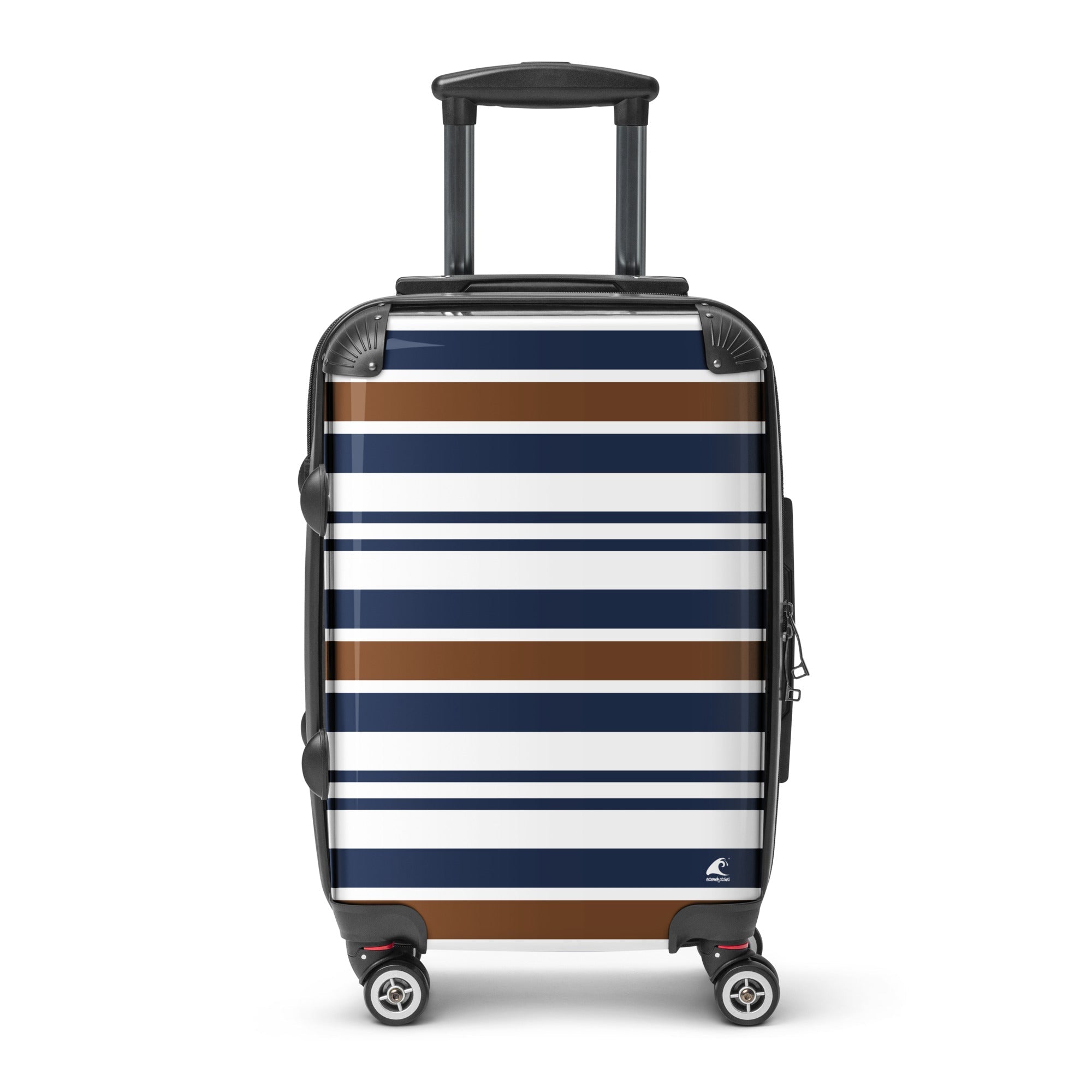 Brown, Navy Blue and White Classic Surf Stripes Carry On Suitcase – Surf & Beach Inspired Luggage by Extremely Stoked®