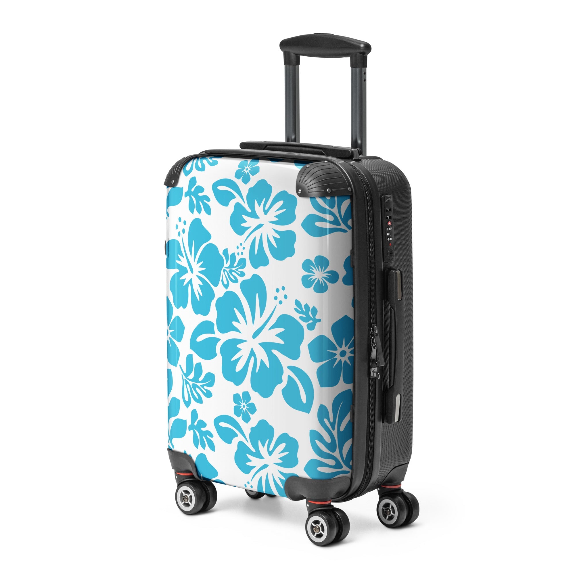 Aqua Blue Hawaiian Flowers Carry On Suitcase – Surf & Beach Inspired Luggage by Extremely Stoked®