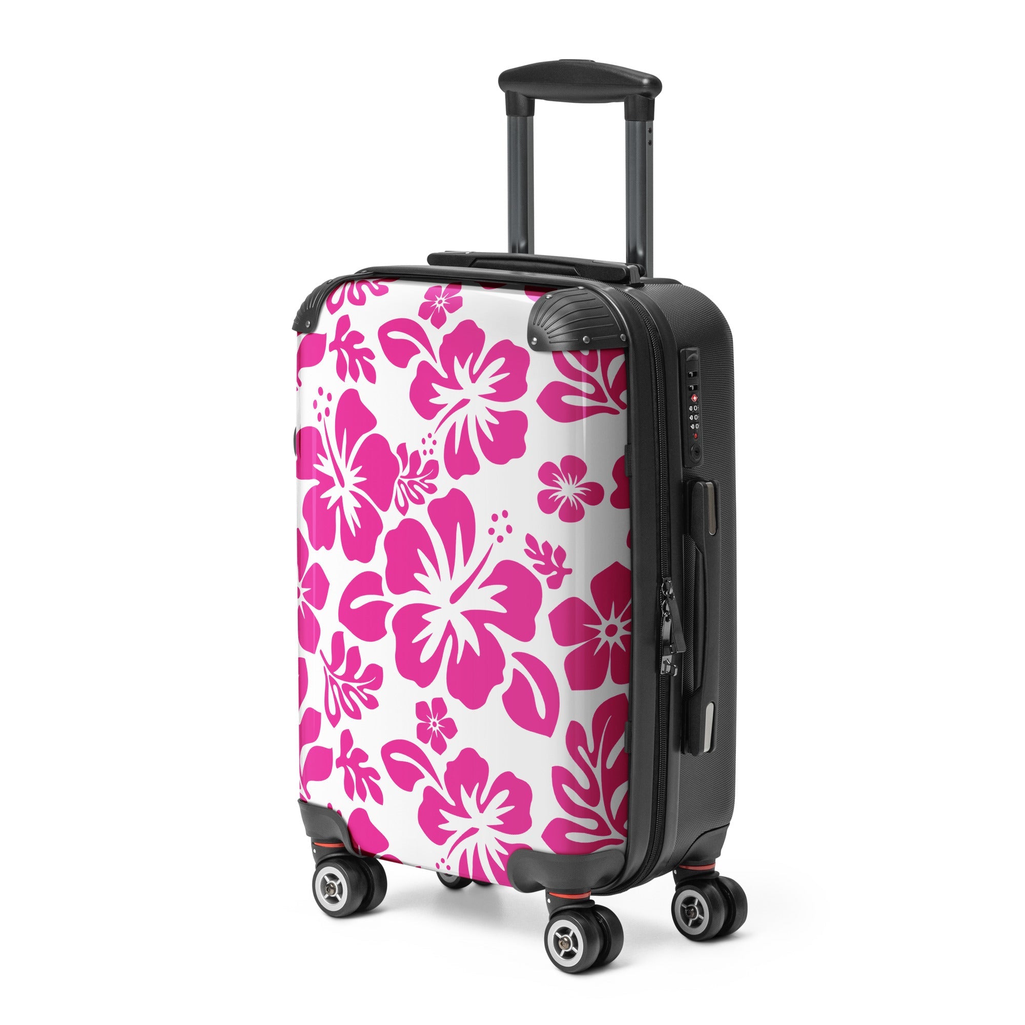Hot Pink Hawaiian Flowers Carry On Suitcase – Surf & Beach Inspired Luggage by Extremely Stoked®