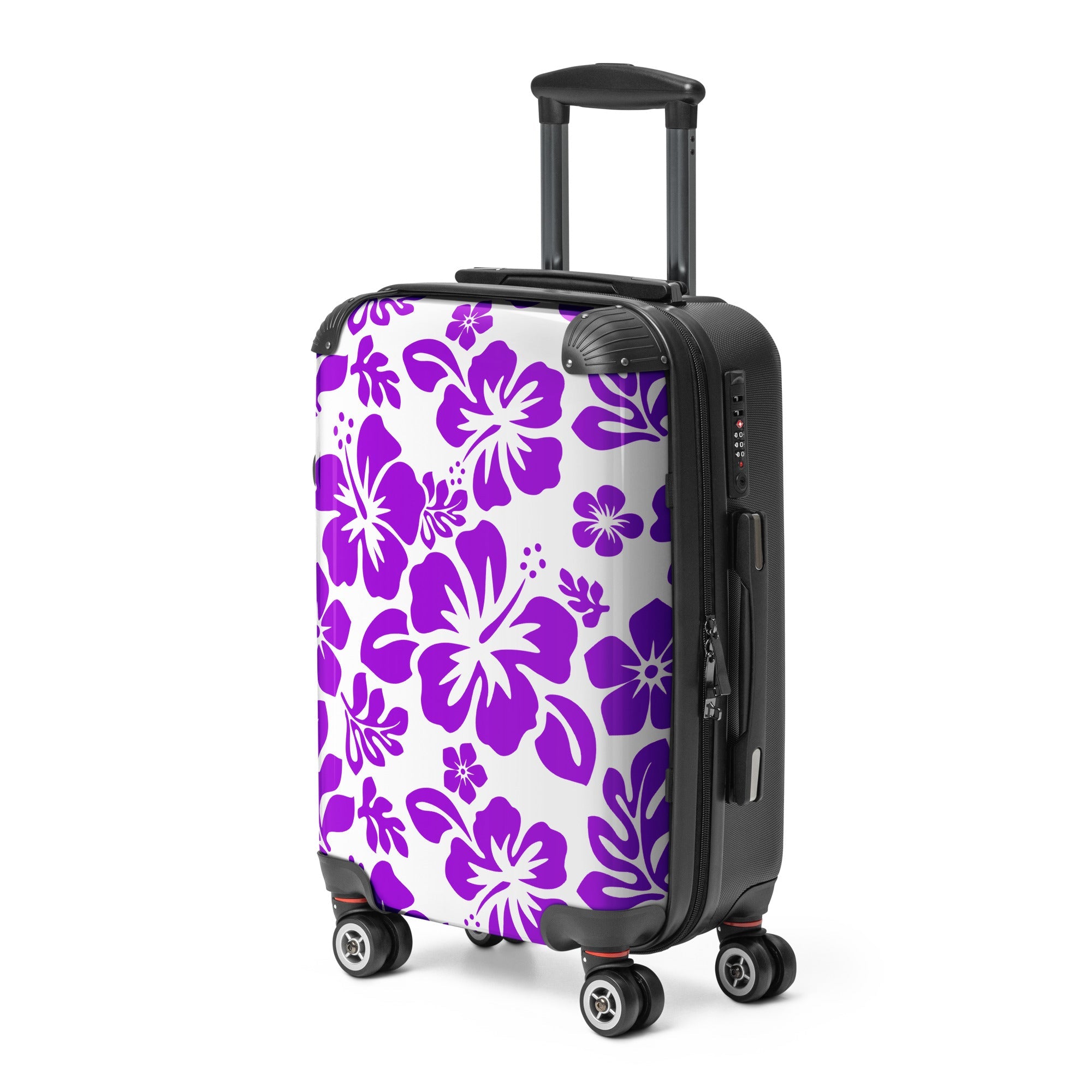 Purple Hawaiian Flowers Carry On Suitcase – Surf & Beach Inspired Luggage by Extremely Stoked®