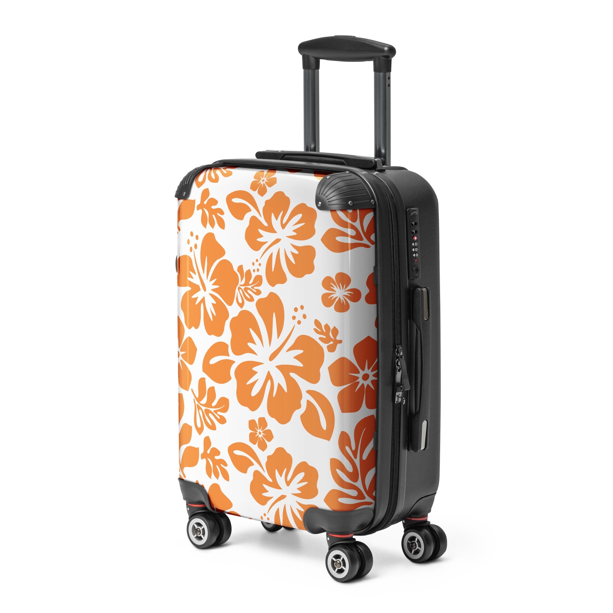 Orange Hawaiian Flowers Carry On Suitcase – Surf & Beach Inspired Luggage by Extremely Stoked®