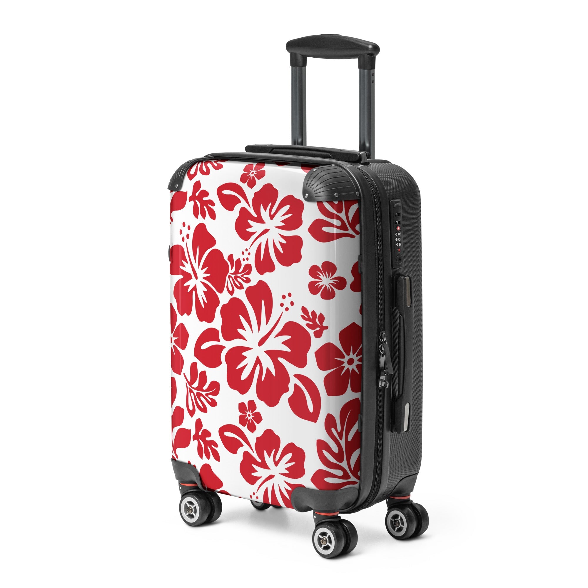 Red Hawaiian Flowers Carry On Suitcase – Surf & Beach Inspired Luggage by Extremely Stoked®