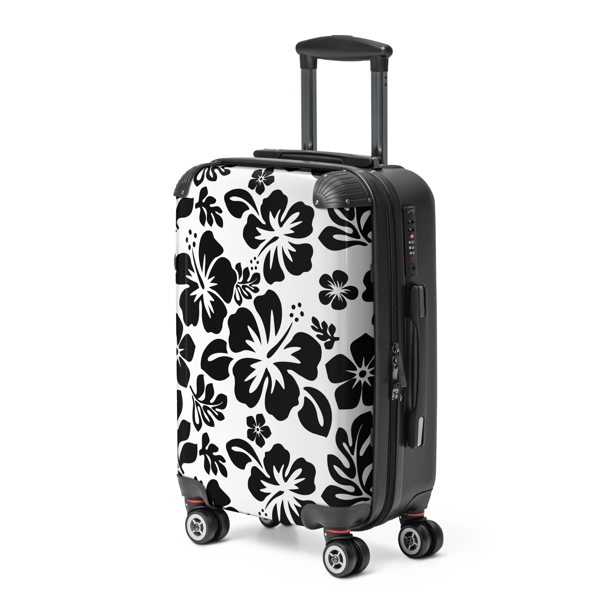 Black Hawaiian Flowers Carry On Suitcase – Surf & Beach Inspired Luggage by Extremely Stoked®