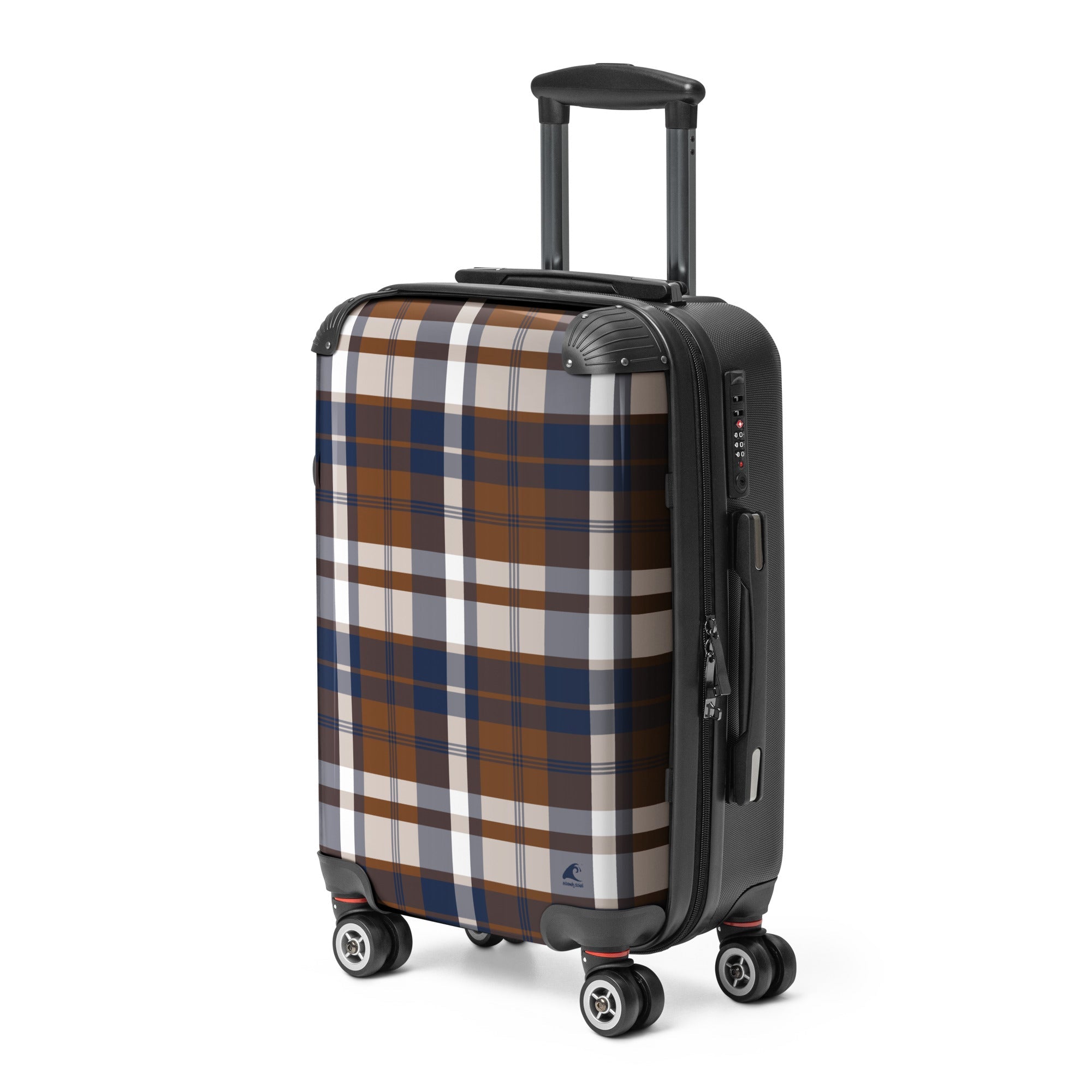 Navy Blue and Brown Plaid Carry On Suitcase – Surf & Beach Inspired Travel Luggage by Extremely Stoked®