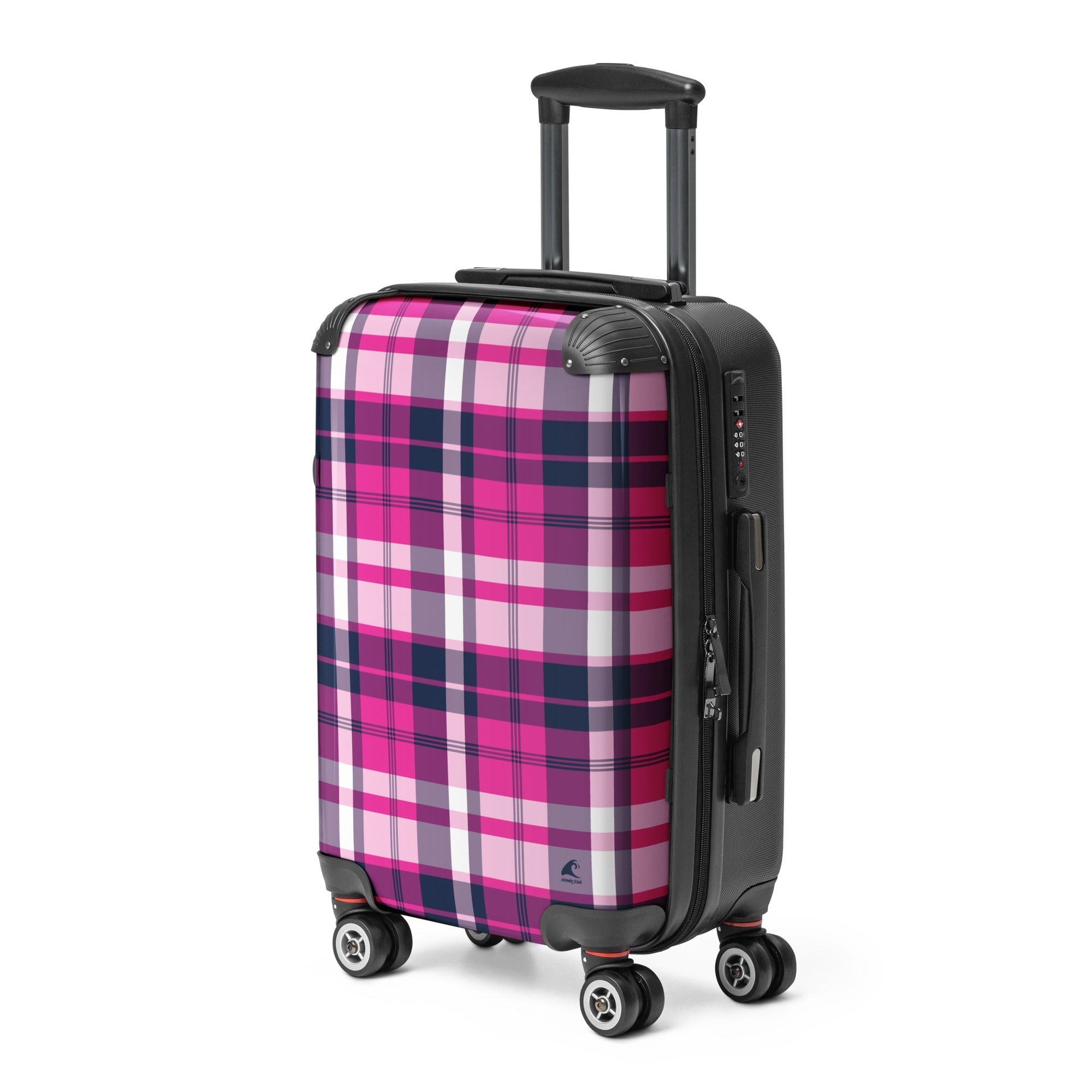 Hot Pink and Navy Blue Plaid Carry On Suitcase – Surf & Beach Inspired Travel Luggage by Extremely Stoked®